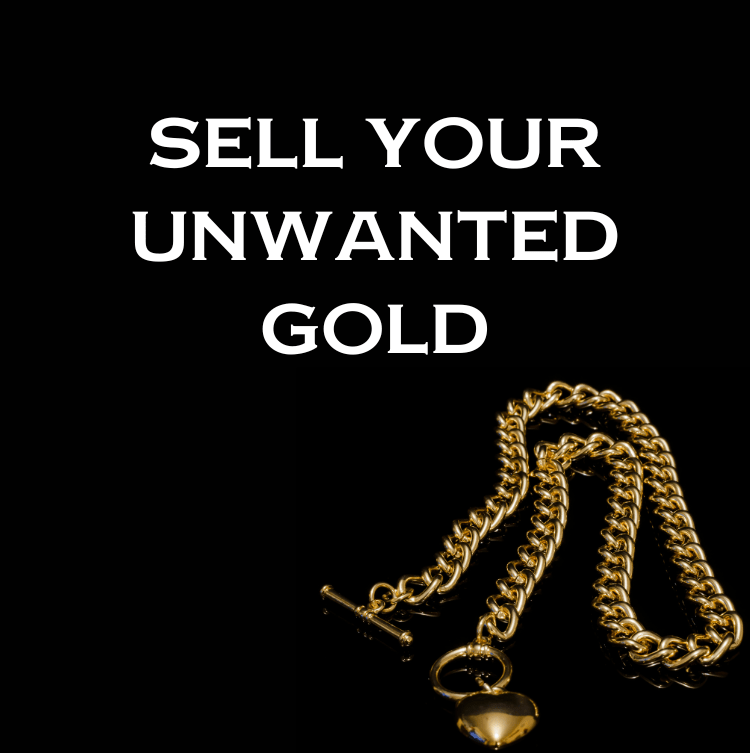 Sell your unwanted gold with Exclusive Pawnbrokers. Picture shows gold necklace on black background.